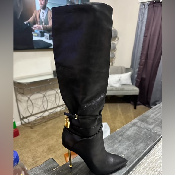 Padlock Pointed Toe Knee High Boot (Women) - Picture 3 of 12